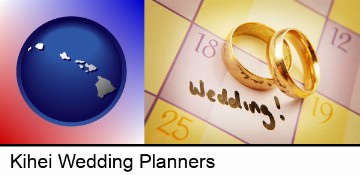 wedding day plans, with gold wedding rings in Kihei, HI