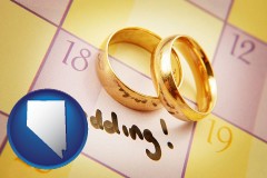 nevada map icon and wedding day plans, with gold wedding rings
