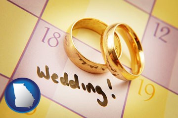 wedding day plans, with gold wedding rings - with Georgia icon