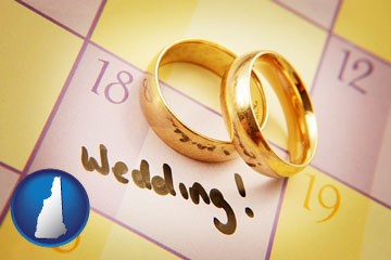 wedding day plans, with gold wedding rings - with New Hampshire icon