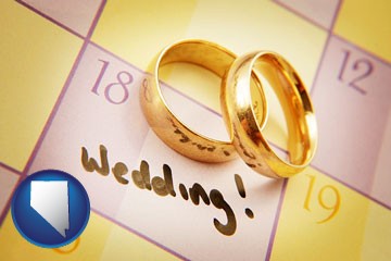 wedding day plans, with gold wedding rings - with Nevada icon