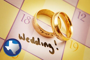 wedding day plans, with gold wedding rings - with Texas icon